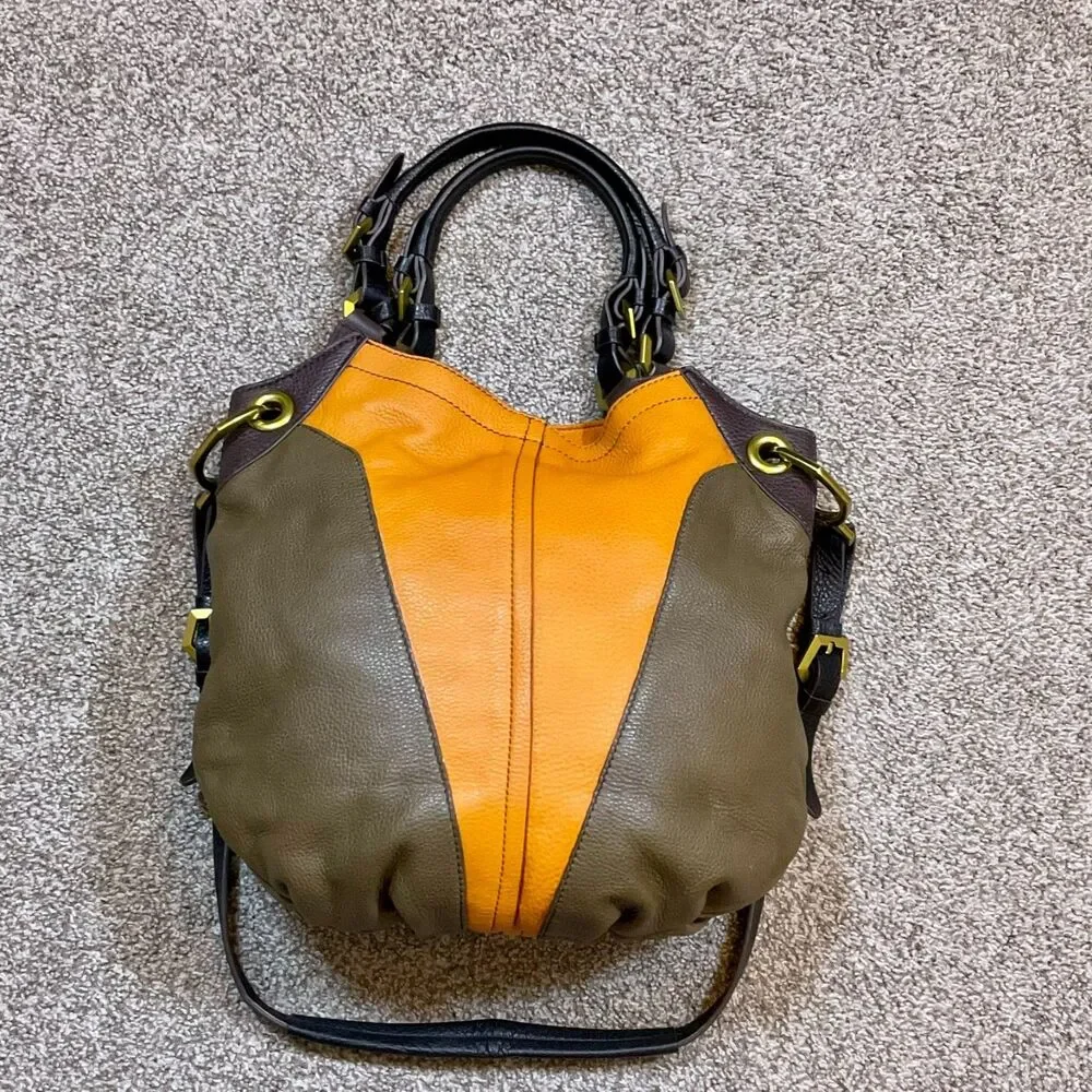 ORYANY Colorblock Leather Orange Green VICTORIA Convertible Hobo Tote‎ Crossbody